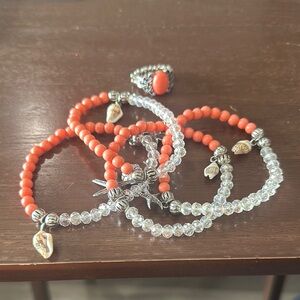 Elegant Coral and Silver Beaded Jewelry Set